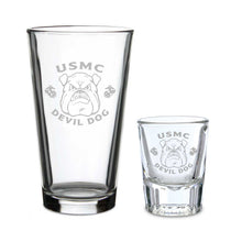 Load image into Gallery viewer, Marines Bulldog Set of 16oz Pint Glass w/ 2oz Classic Shot Glass*