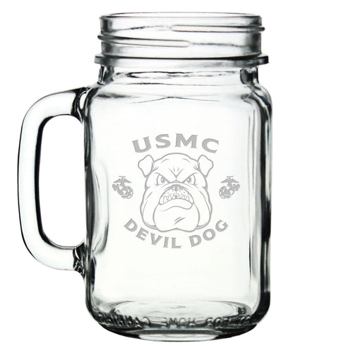 USMC Bulldog 16oz Old Fashioned Drinking Jar with Handle