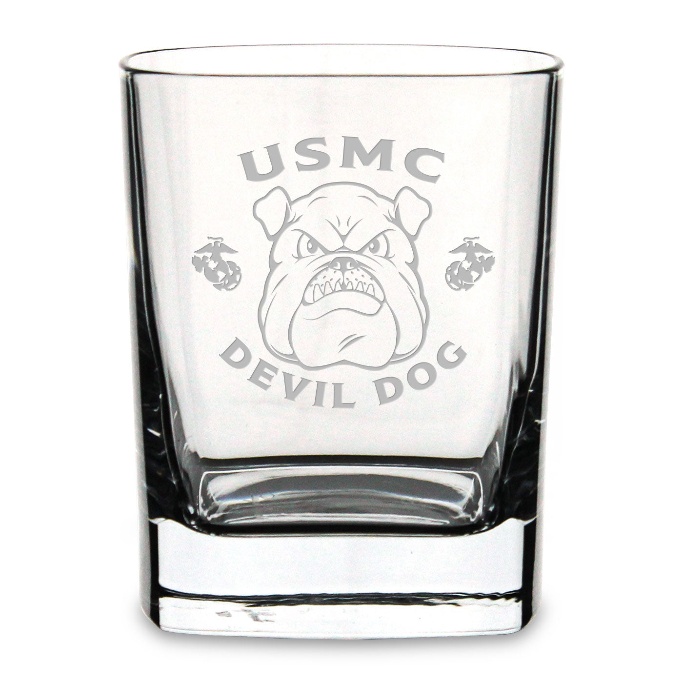 USMC Bulldog Square 11.75oz Double Old Fashion Glass