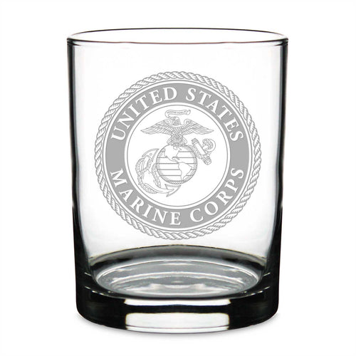 USMC Seal Double Old Fashion Glass