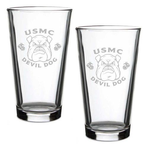 Marines Bulldog Set of 2 16oz Pint Glasses*