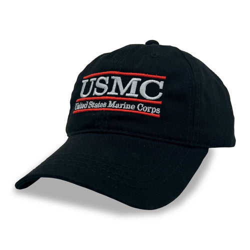 USMC Garment Washed Twill Bar Hat (Black)