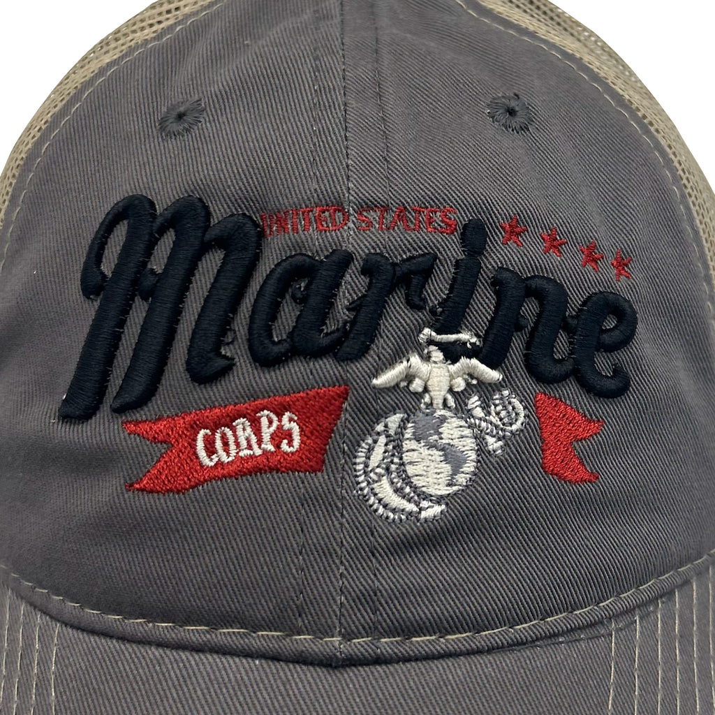 Marine Corps Banner Soft Mesh Snapback Hat (Charcoal)