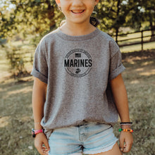 Load image into Gallery viewer, Marines Youth Center Chest Circle Logo T-Shirt (Black Design)