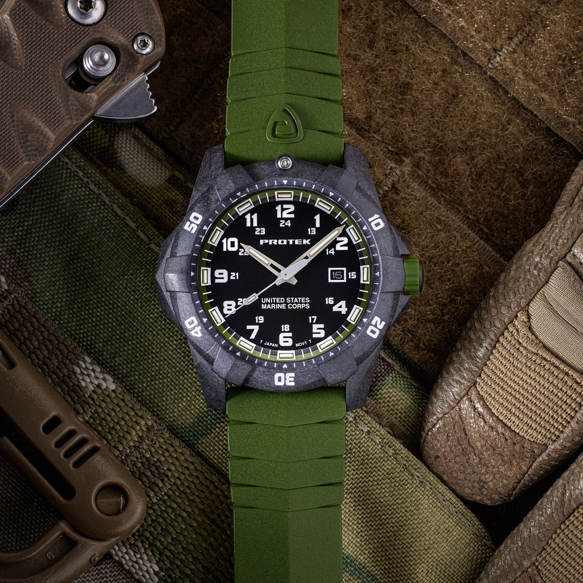 ProTek USMC Carbon Composite Dive Watch - Carbon/Black/Green (Green Band)*