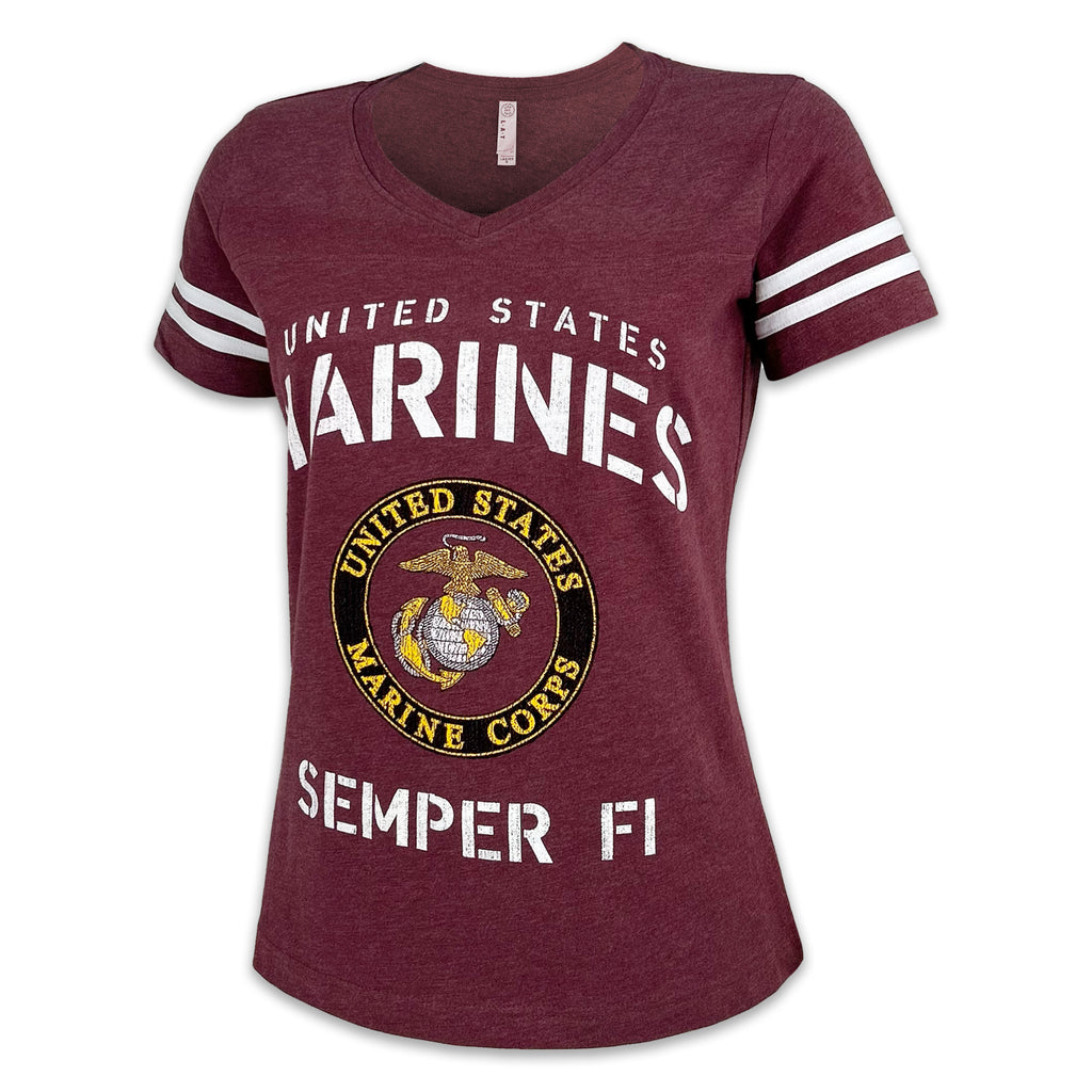 United States Marines Ladies Stencil T-Shirt (Burgundy)