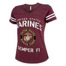 Load image into Gallery viewer, United States Marines Ladies Stencil T-Shirt (Burgundy)