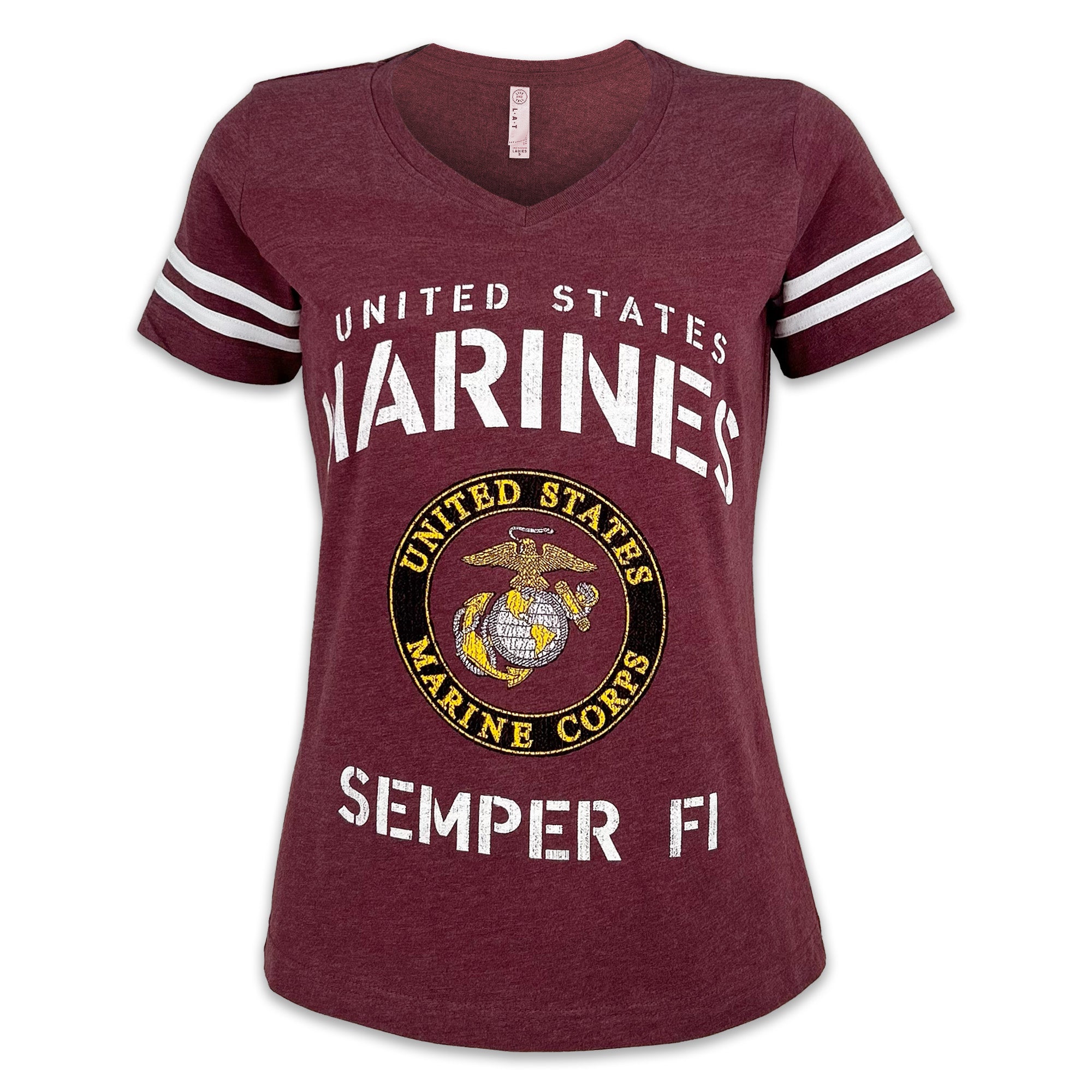 United States Marines Ladies Stencil T-Shirt (Burgundy)