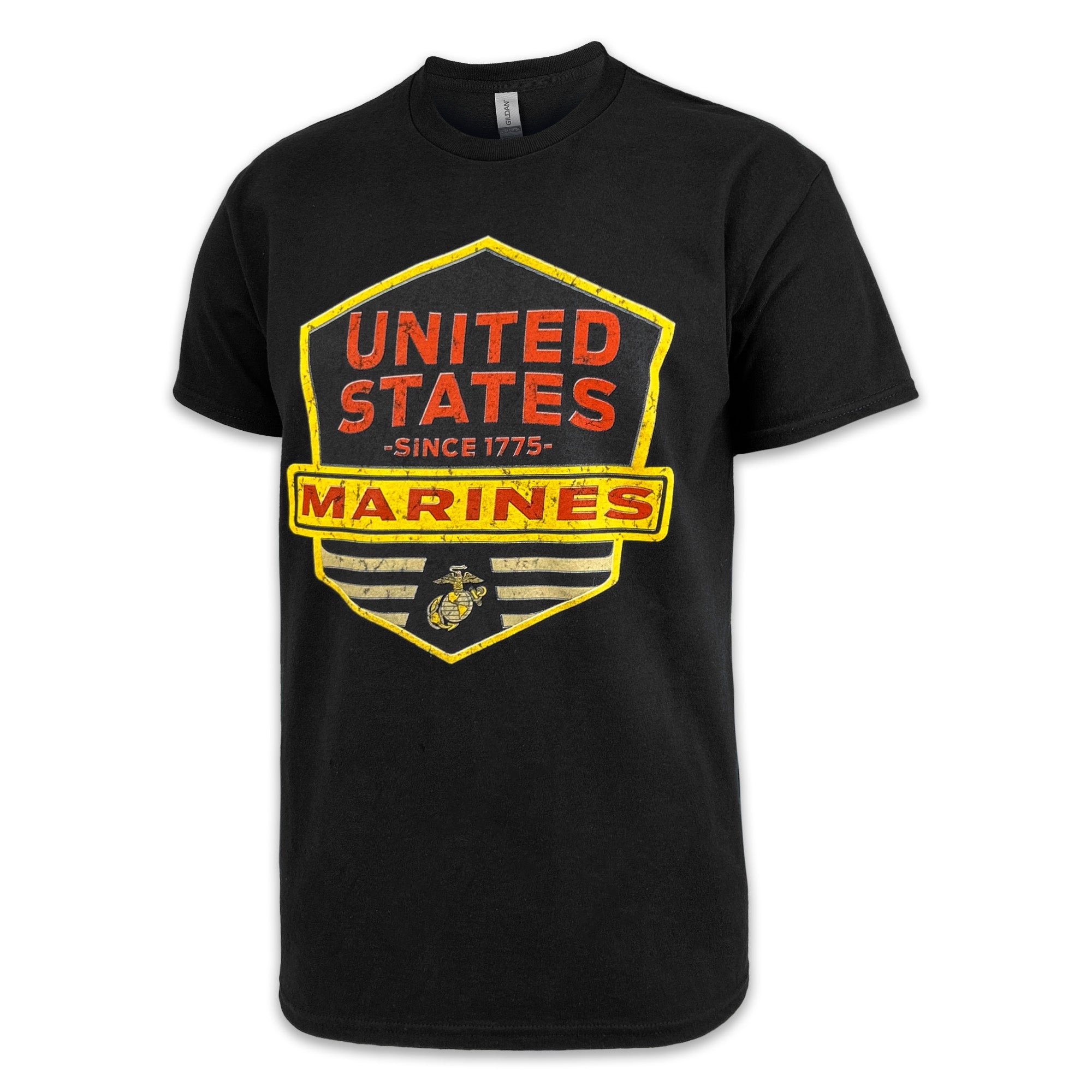 Marines Distressed Hexagon Shield T-Shirt (Black)