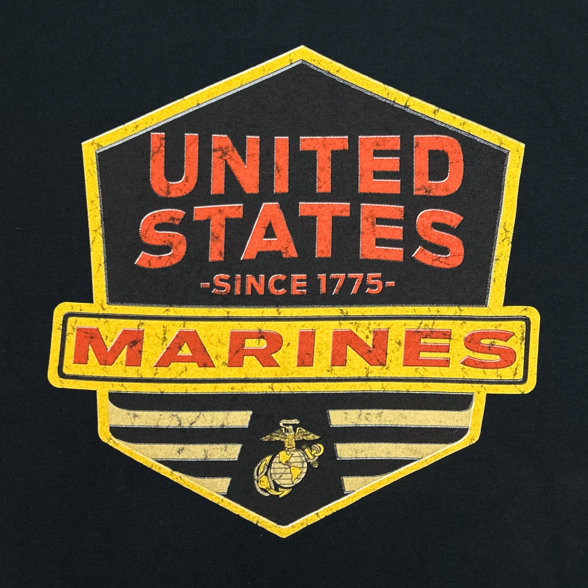 Marines Distressed Hexagon Shield T-Shirt (Black)