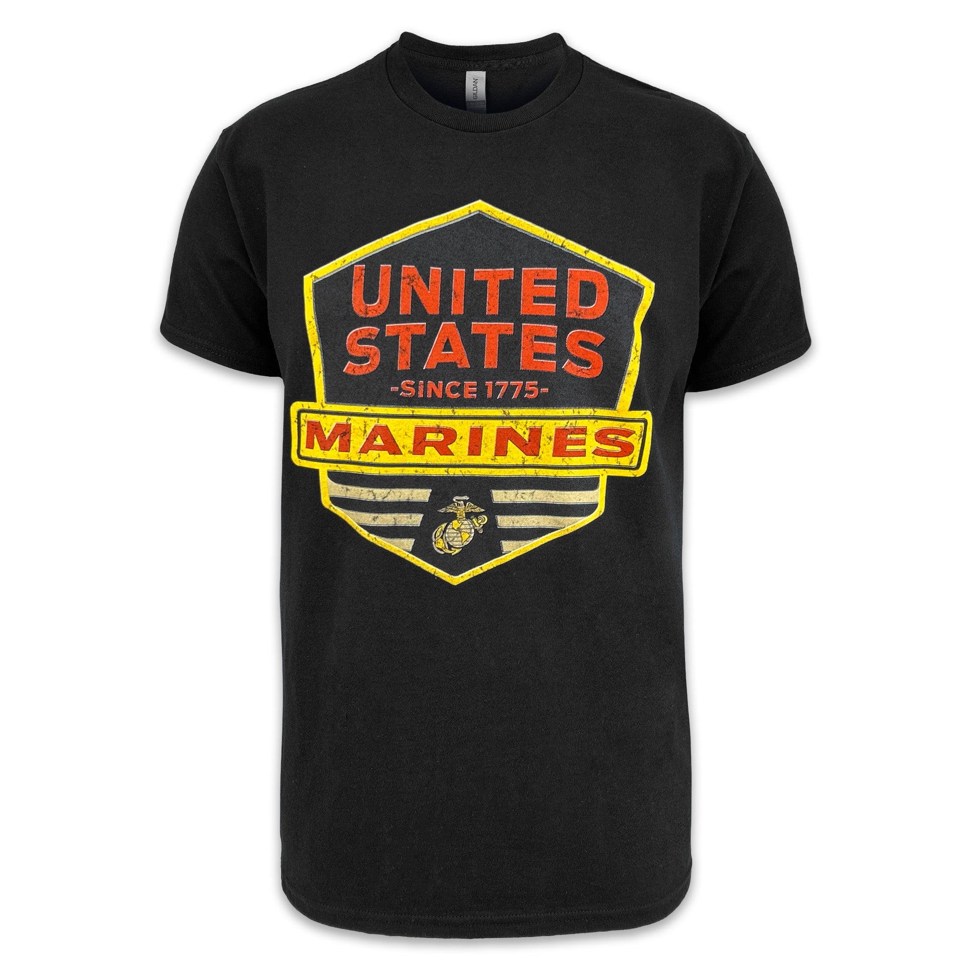 Marines Distressed Hexagon Shield T-Shirt (Black)