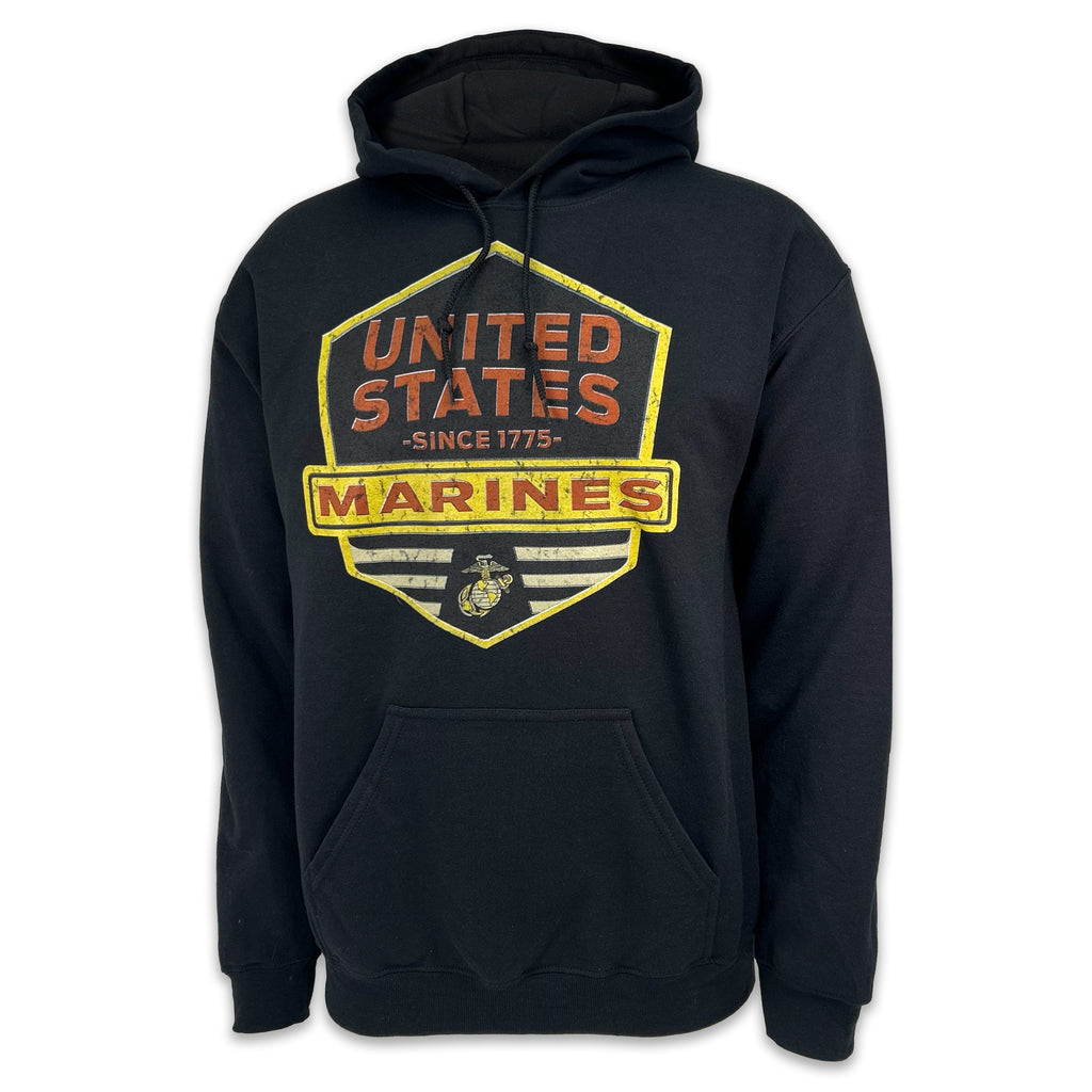 Marines Distressed Hexagon Shield Hood (Black)