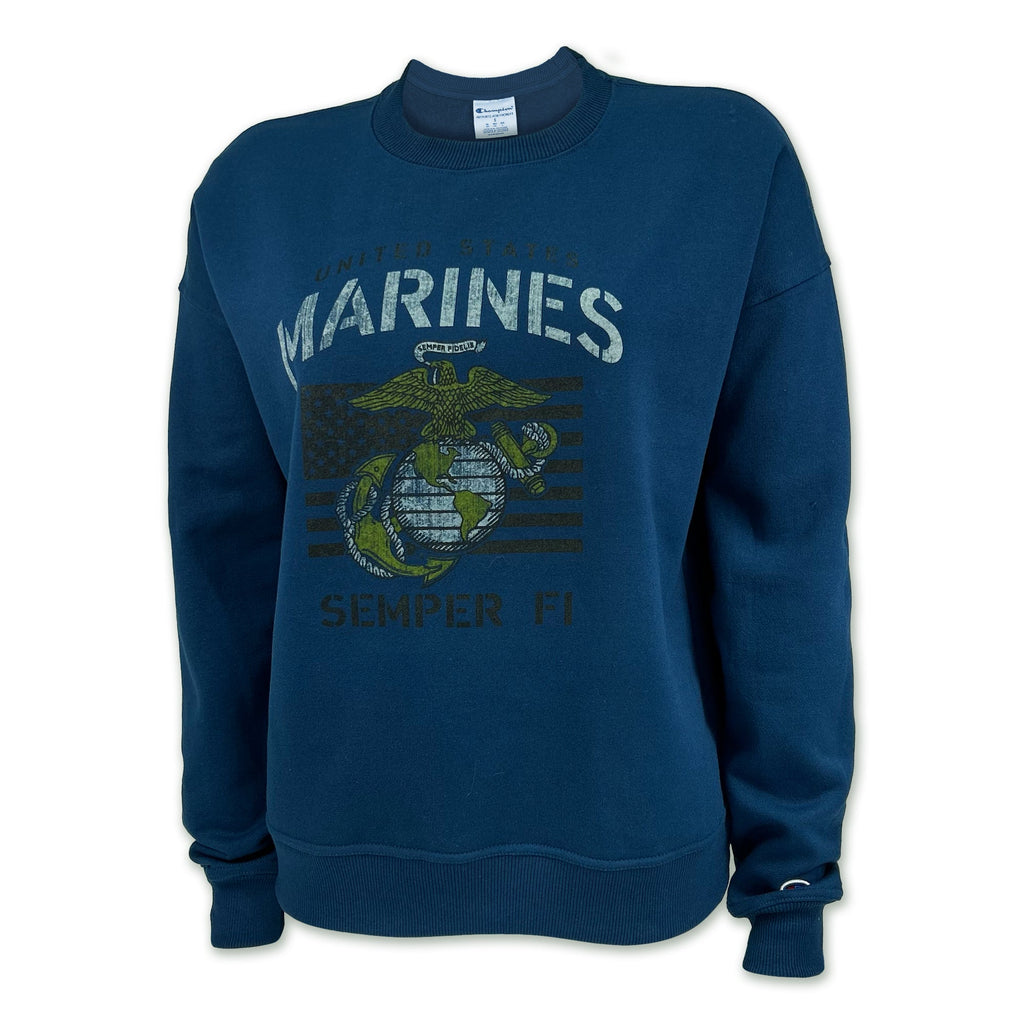 Marines Champion Ladies Vintage Stencil Champion Crewneck (Blue)