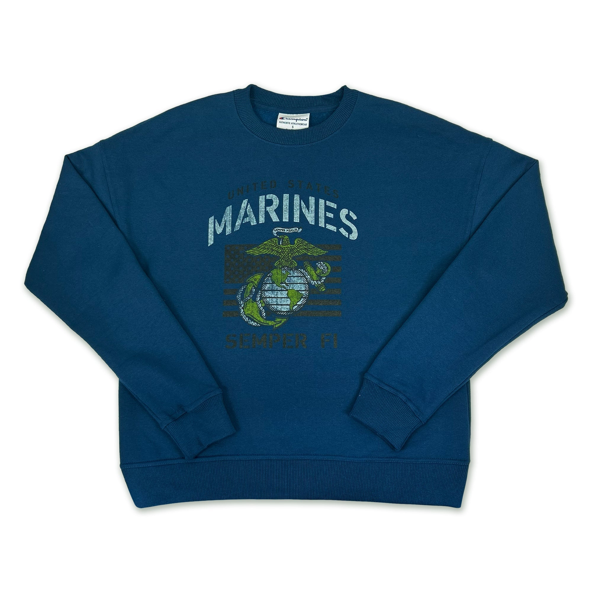 Marines Ladies Vintage Stencil Champion Crewneck (Blue)