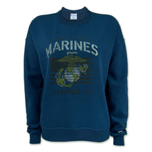 Load image into Gallery viewer, Marines Champion Ladies Vintage Stencil Champion Crewneck (Blue)