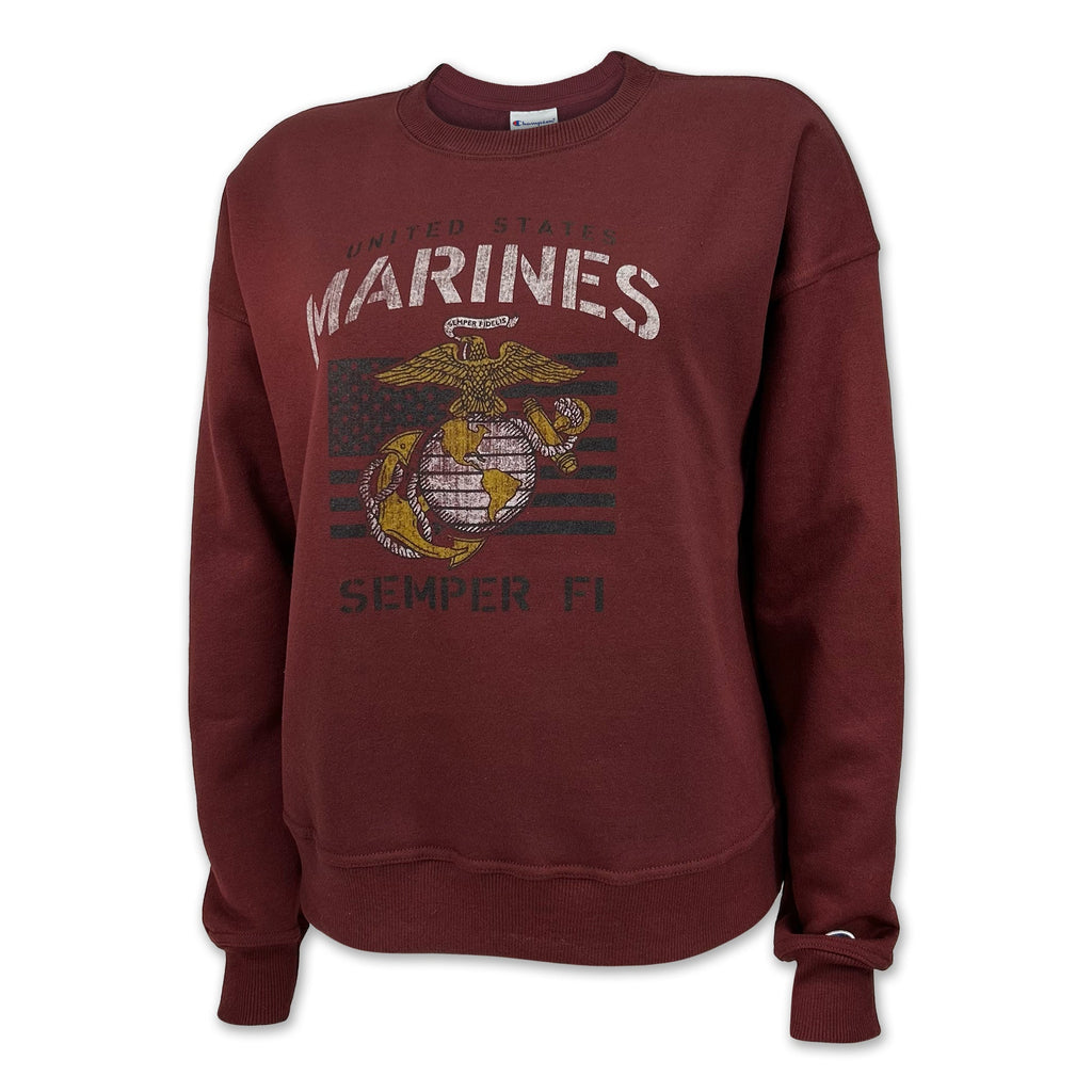 Marines Ladies Vintage Stencil Crewneck (Maroon)