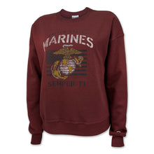 Load image into Gallery viewer, Marines Champion Ladies Vintage Stencil Crewneck (Maroon)