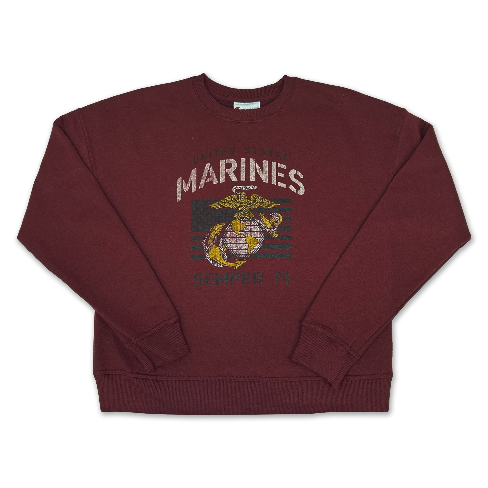 Marines Ladies Vintage Stencil Crewneck (Maroon)