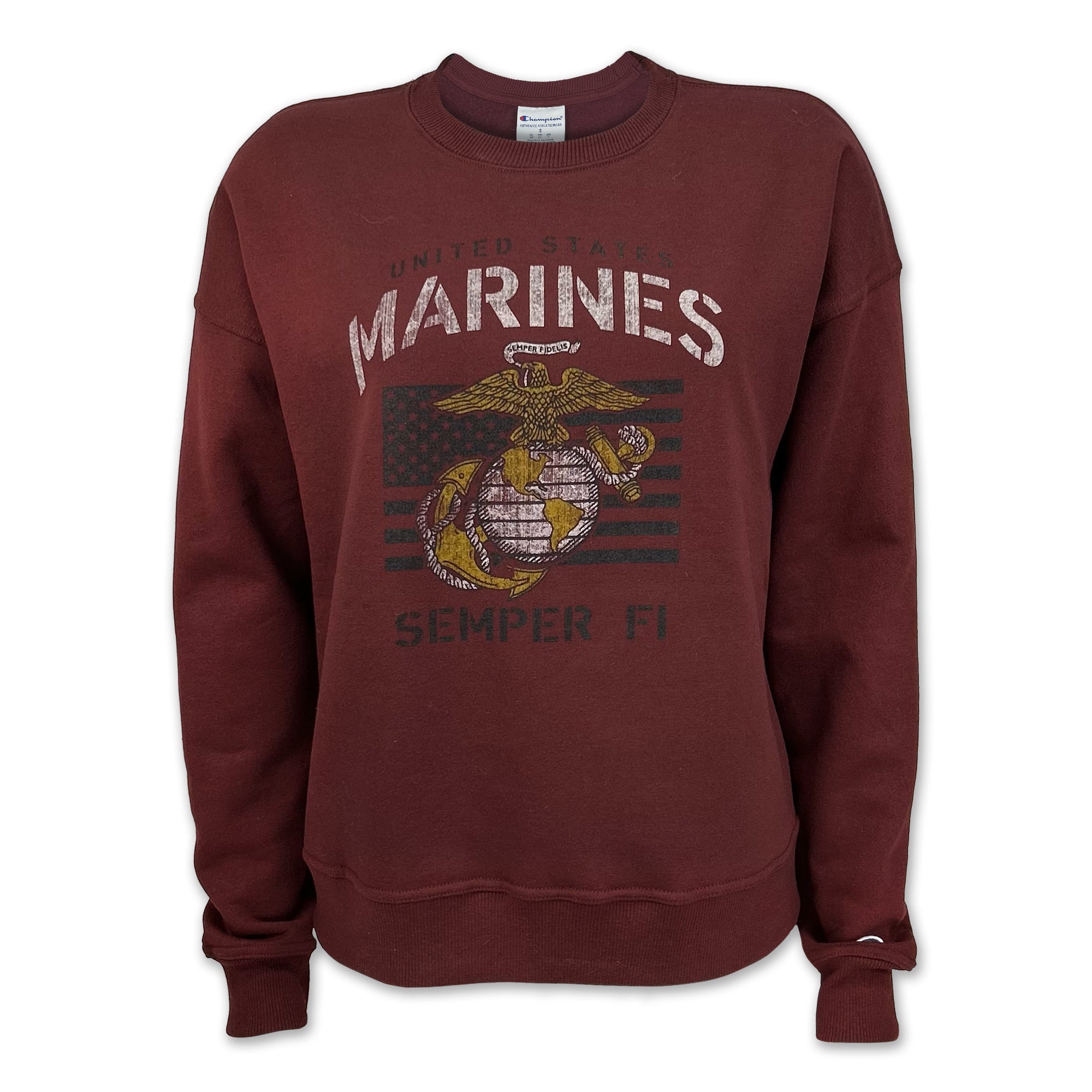 Marines Ladies Vintage Stencil Crewneck (Maroon)