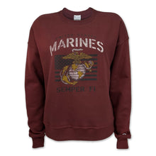 Load image into Gallery viewer, Marines Champion Ladies Vintage Stencil Crewneck (Maroon)