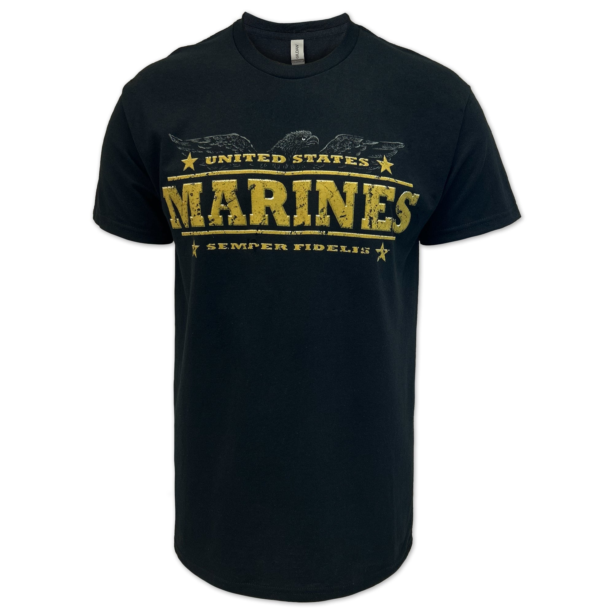 United States Marines Distressed Print Eagle T-Shirt (Black)