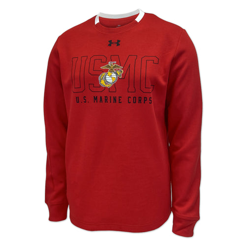 Marines Under Armour Gameday Double Knit Fleece Crewneck (Cardinal)