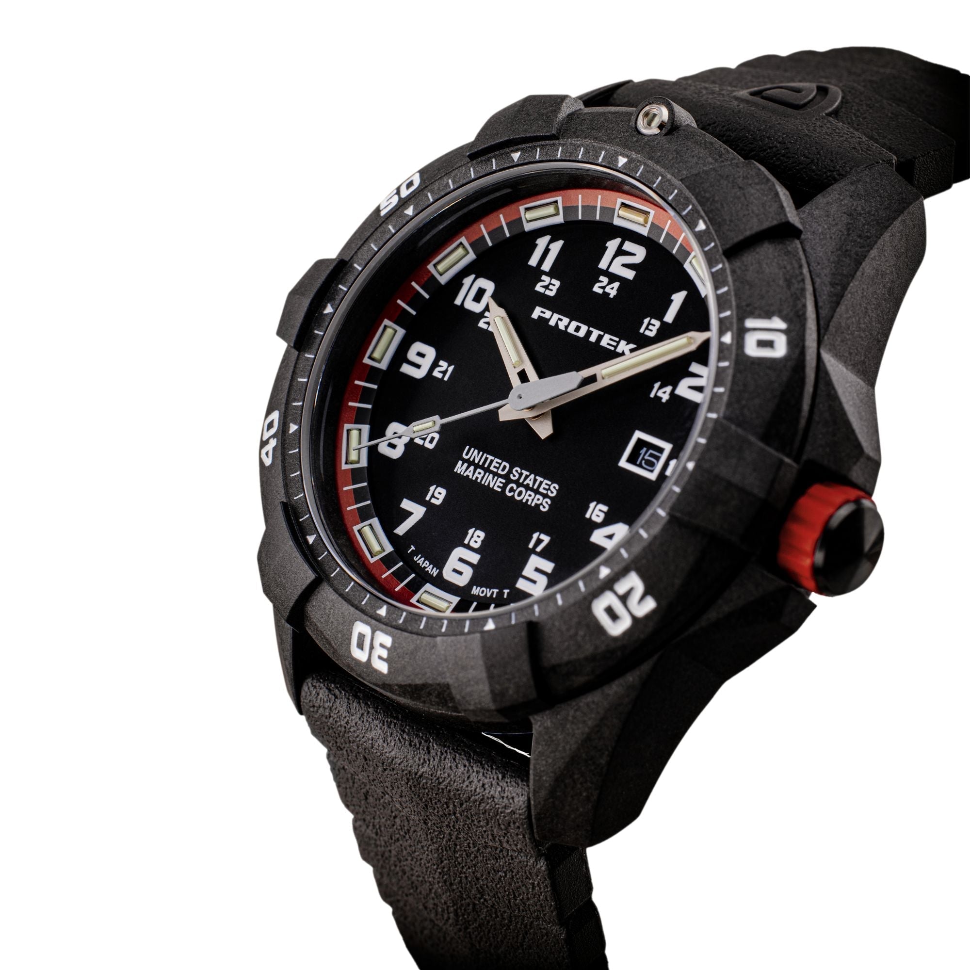 ProTek USMC Carbon Composite Dive Watch - Carbon/Black/Red (Black Band)*