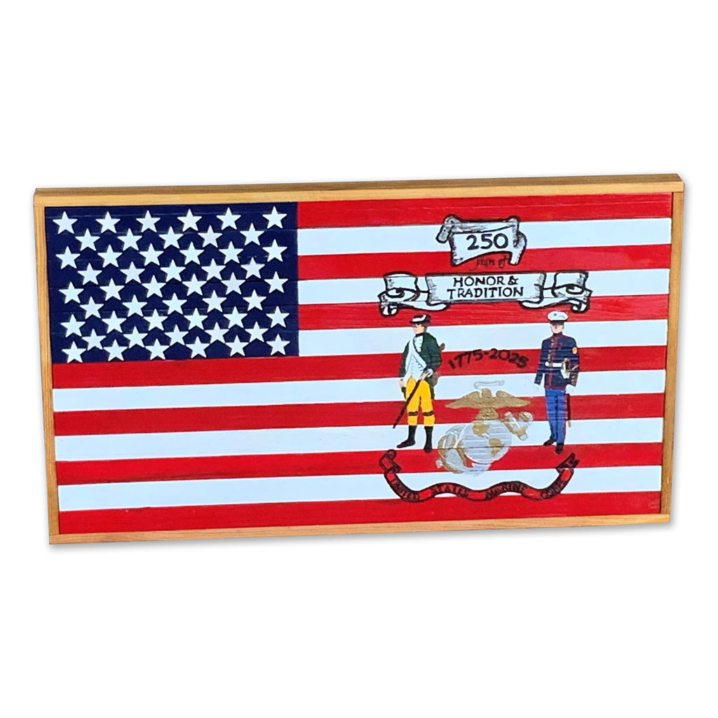 250th USMC Birthday Barnwood Flag (Hand Painted)