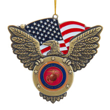 Load image into Gallery viewer, Marines Seal/Eagle with American Flag Metal Ornament