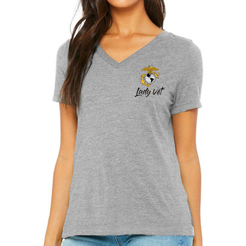 Marines Lady Vet Left Chest Logo V-Neck T-Shirt