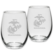 Load image into Gallery viewer, Marines EGA Set of Two 21oz Stemless Wine Glasses (Clear)