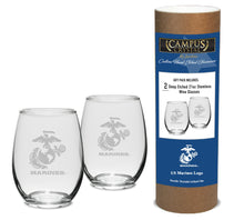 Load image into Gallery viewer, Marines EGA Set of Two 21oz Stemless Wine Glasses (Clear)